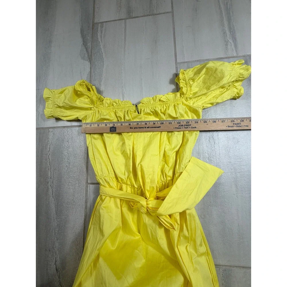 Glamorous Yellow Off Shoulder Cotton Midi Dress with Tie Belt Size 8 NWT
